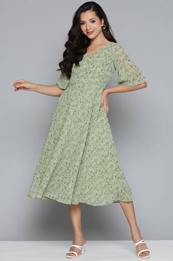 Green Printed Georgette Dress