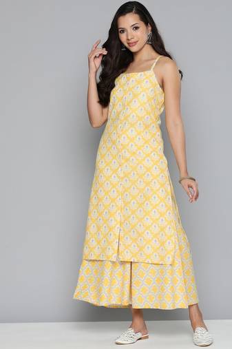 Yellow Printed Cotton blend Kurta Set