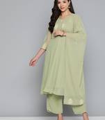Green Printed Georgette Kurta Set