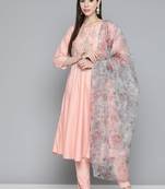 Peach Embroidered Cotton Silk Kurta Set