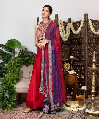 Red Embroidered Lehenga Set 2