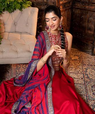 Red Embroidered Lehenga Set 4