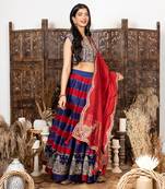 Royal Blue & Red Embroidered Lehenga Set