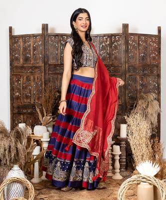 Royal Blue & Red Embroidered Lehenga Set 2