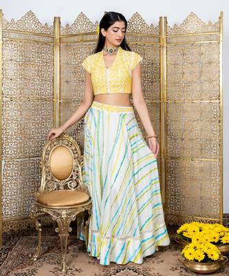 Yellow & White Embroidered Lehenga Set 1