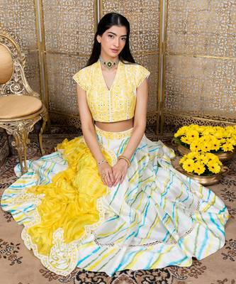Yellow & White Embroidered Lehenga Set 3