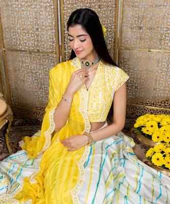 Yellow & White Embroidered Lehenga Set 4