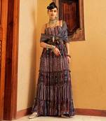 Blue Printed & Embroidered Skirt Set