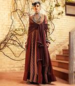 Brown Printed & Embroidered Skirt Set