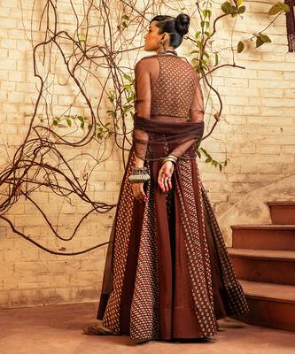 Brown Printed & Embroidered Skirt Set 3