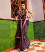 Blue printed & embroidered saree