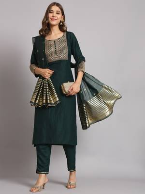   women kurta and trousers pant set silk blend 1