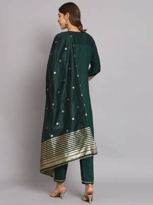   women kurta and trousers pant set silk blend 2