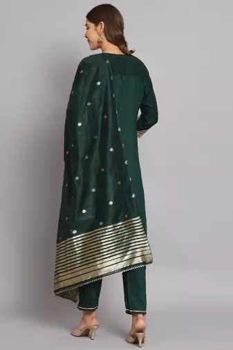   women kurta and trousers pant set silk blend