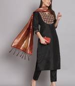   women kurta and trousers pant set silk blend
