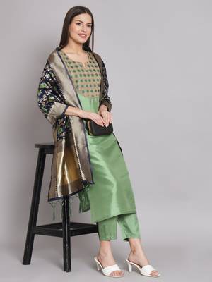   women kurta and trousers pant set silk blend 1