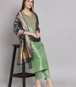   women kurta and trousers pant set silk blend