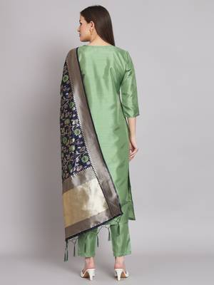   women kurta and trousers pant set silk blend 2