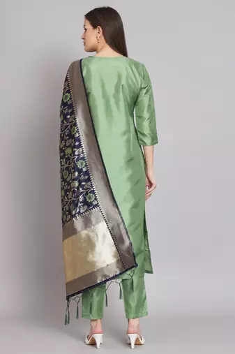   women kurta and trousers pant set silk blend