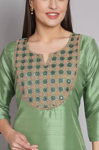   women kurta and trousers pant set silk blend