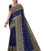 Navy blue heavy zari embroidery work georgette party wear with blouse