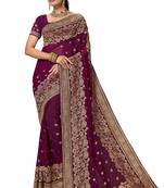 Wine heavy zari embroidery work georgette party wear with blouse