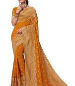 Mustard heavy zari embroidery work georgette party wear with blouse