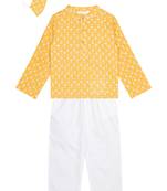 Budding bees 2pcs Yellow & White Festive Dhoti set with Mask