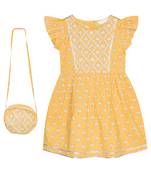 Budding Bees Yellow Cotton Girls Floral Dress with Bag