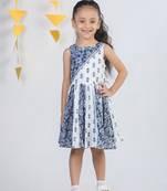 Budding Bees Blue & White Striped Flare Girls Dress