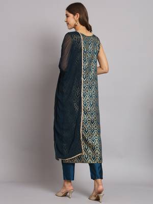   women kurta and trousers pant set silk blend 2