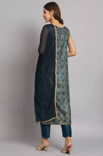   women kurta and trousers pant set silk blend