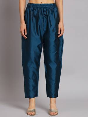   women kurta and trousers pant set silk blend 4