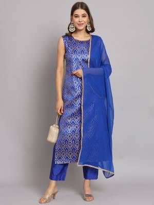   women kurta and trousers pant set silk blend 1