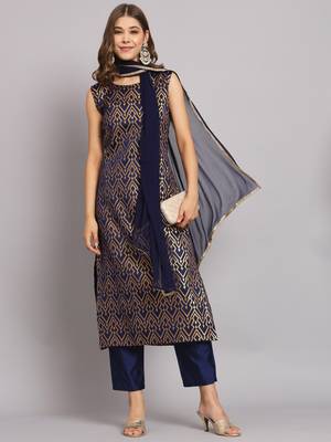   women kurta and trousers pant set silk blend 1