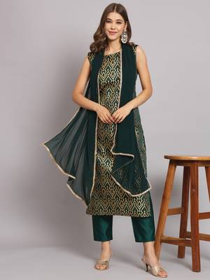   women kurta and trousers pant set silk blend 1