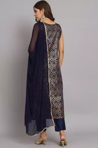   women kurta and trousers pant set silk blend