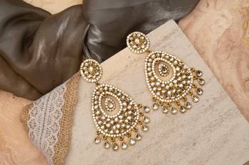 Kundan Chandbali Earrings in Antique Gold 1