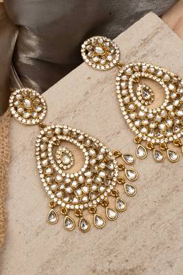 Kundan Chandbali Earrings in Antique Gold 2