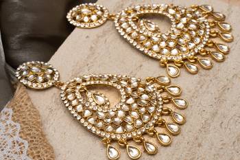 Kundan Chandbali Earrings in Antique Gold 3