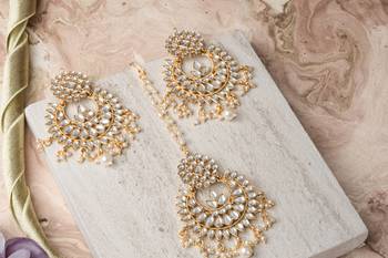 Statement Ethnic Gold Plated Maang Tikka Set with Earring 2
