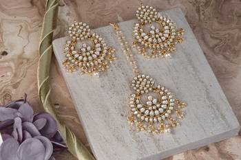 Statement Ethnic Gold Plated Maang Tikka Set with Earring 3