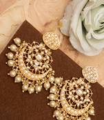 Embellished Gold Chandbalis with Off White Kundan Drops