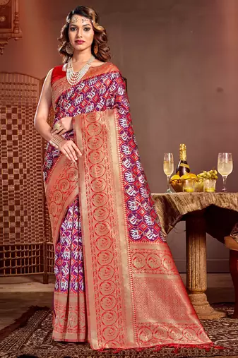 Sangam prints purple kanjivaram silk woven work traditional tassels saree