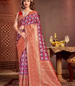 Sangam prints purple kanjivaram silk woven work traditional tassels saree