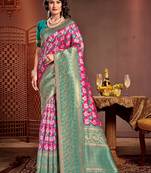 Sangam prints pink kanjivaram silk woven work traditional tassels saree