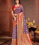 Sangam prints blue kanjivaram silk woven work traditional tassels saree