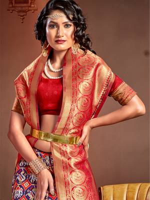 Sangam prints blue kanjivaram silk woven work traditional tassels saree 2