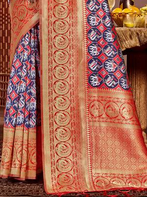 Sangam prints blue kanjivaram silk woven work traditional tassels saree 3