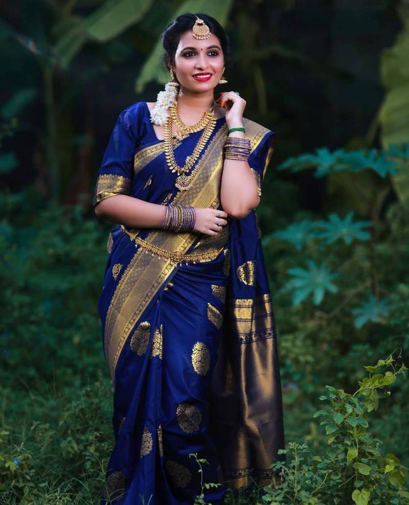 BLUE UNIQUE PRETTY JACQUARD SAREE
